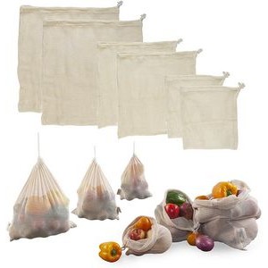 Reusable Cotton Mesh Produce Bags - 100% Organic Cotton, Durable